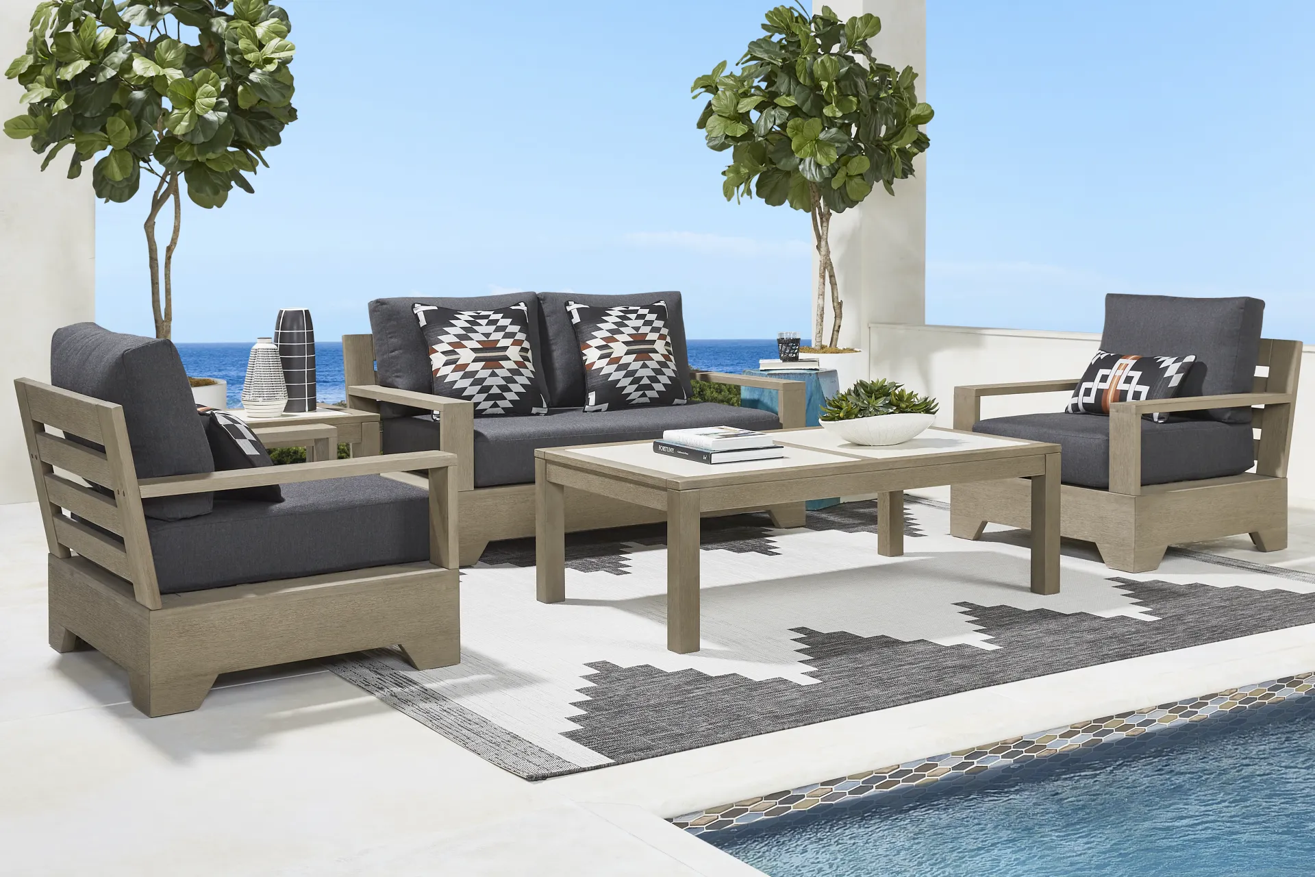 Lake Tahoe Gray Outdoor Loveseat with Charcoal Cushions - Image 1