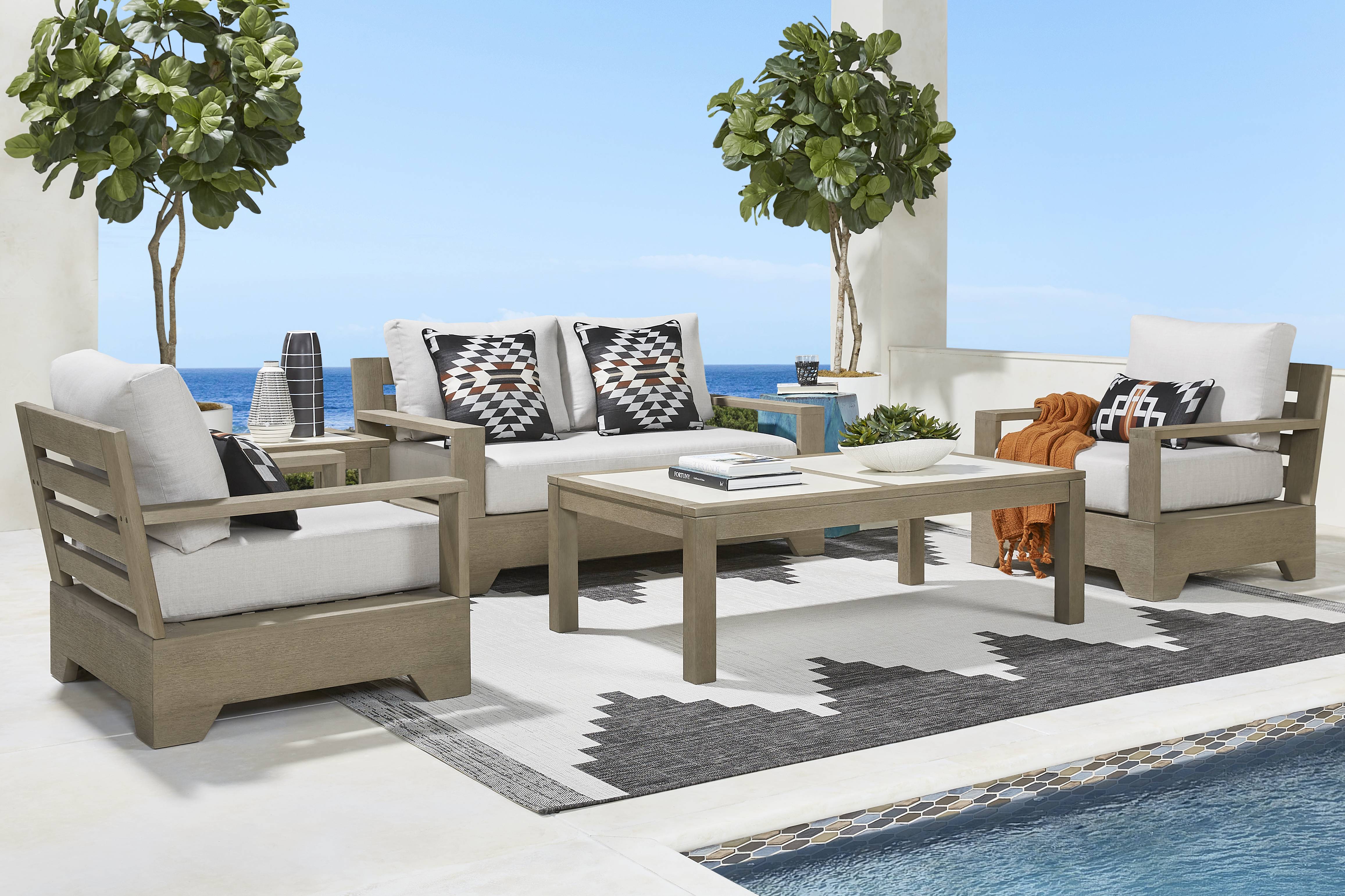 Lake Tahoe Gray 4 Pc Outdoor Loveseat Seating Set with Seagull Cushions - Thumbnail - Image 1