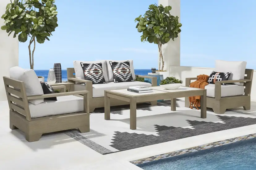 Lake Tahoe Gray 4 Pc Outdoor Loveseat Seating Set with Seagull Cushions