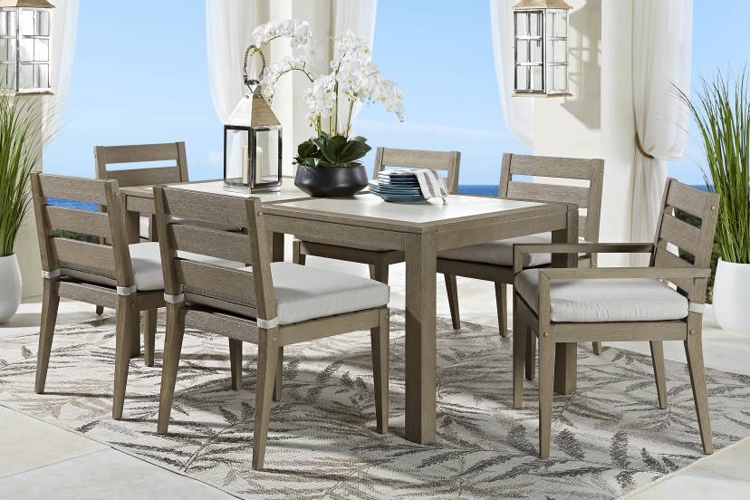 Lake Tahoe Gray 5 Pc Rectangle Outdoor Dining Set with Seagull Cushions