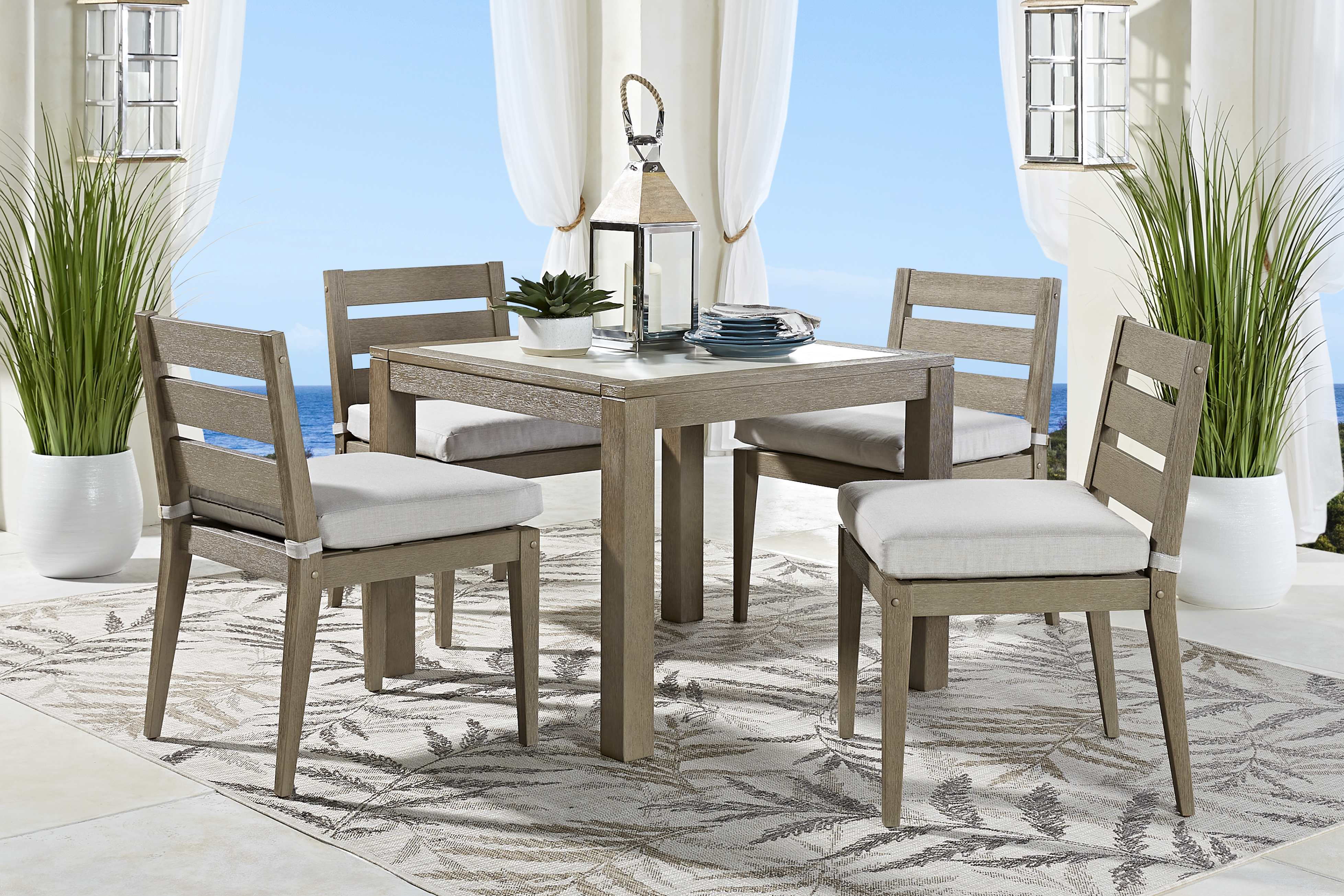 Lake Tahoe Gray 5 Pc Square Outdoor Dining Set with Seagull Cushions - Thumbnail - Image 1