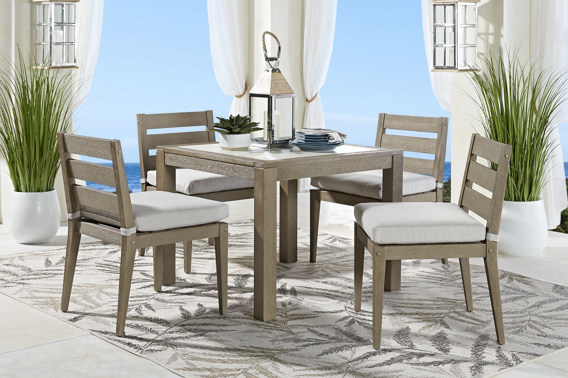 Lake Tahoe Gray 5 Pc Square Outdoor Dining Set with Seagull Cushions - Image 1