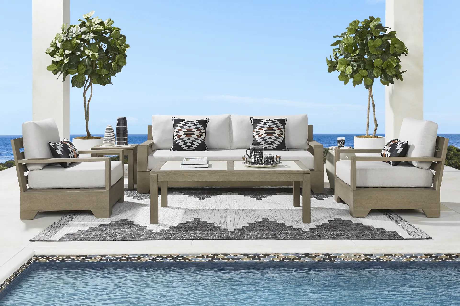 Cindy Crawford Home Lake Tahoe Gray Outdoor Club Chair with Seagull Cushions - Image 1