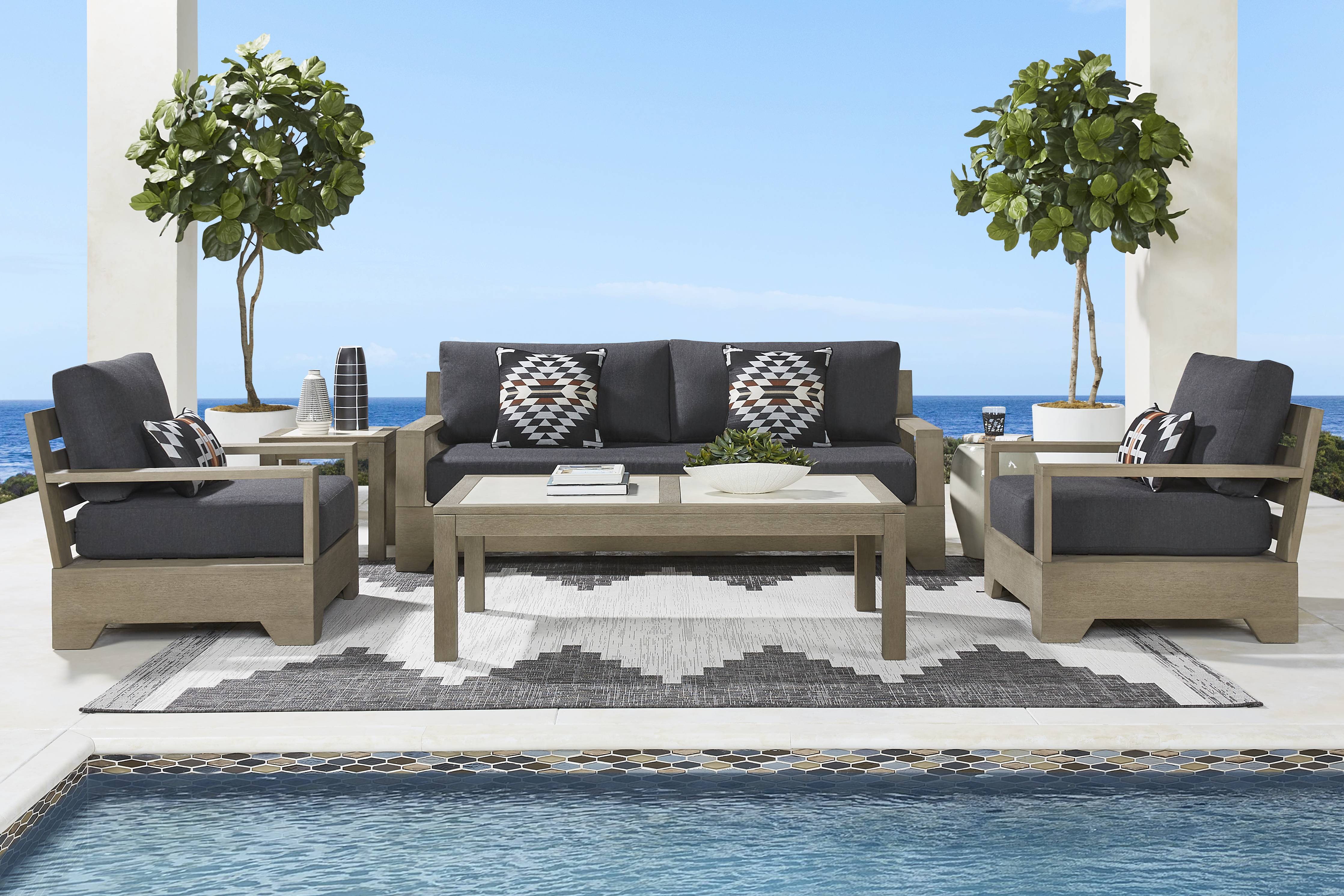 Cindy Crawford Home Lake Tahoe Gray Outdoor Club Chair with Charcoal Cushions - Thumbnail - Image 2