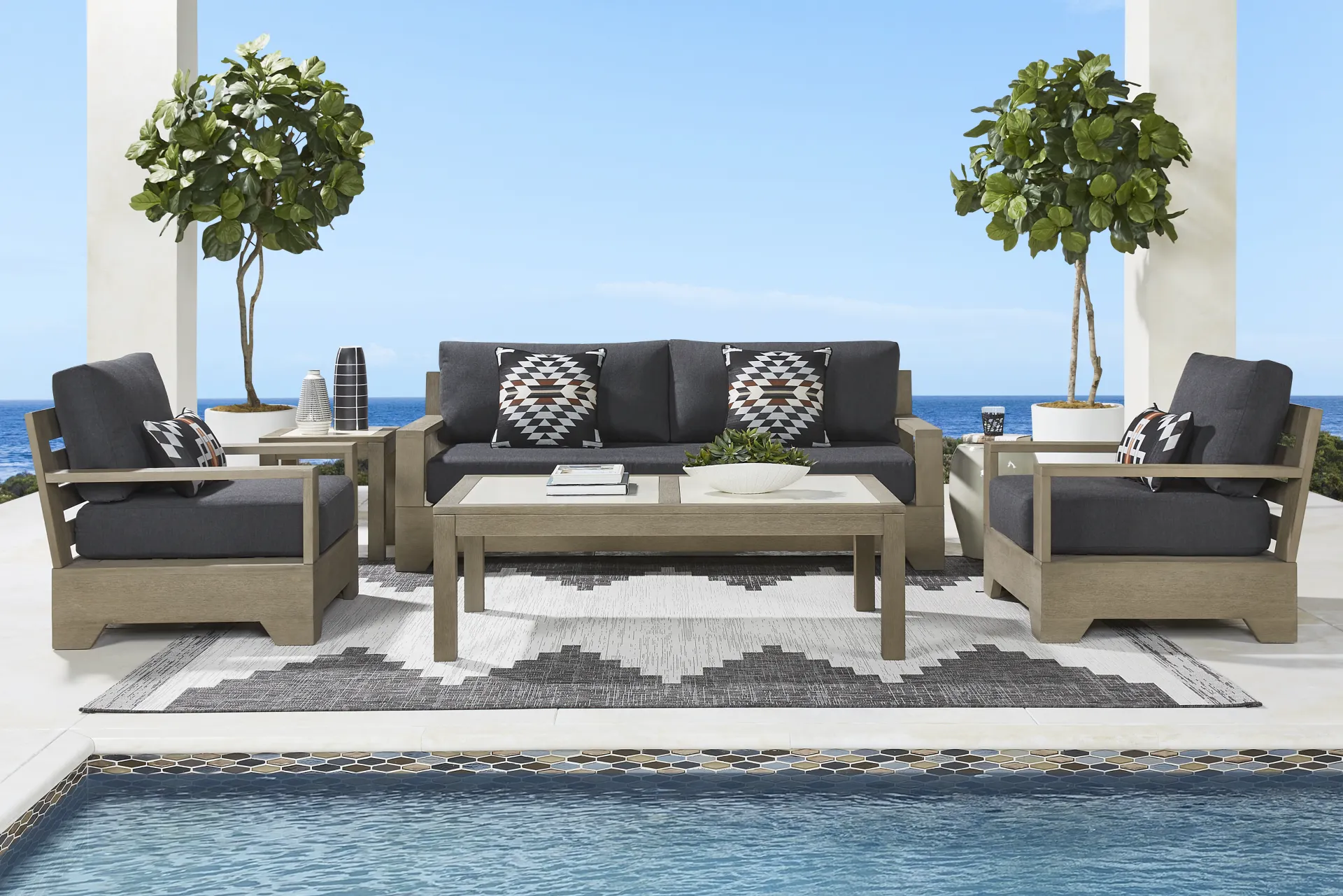 Cindy Crawford Home Lake Tahoe Gray Outdoor Club Chair with Charcoal Cushions - Image 1
