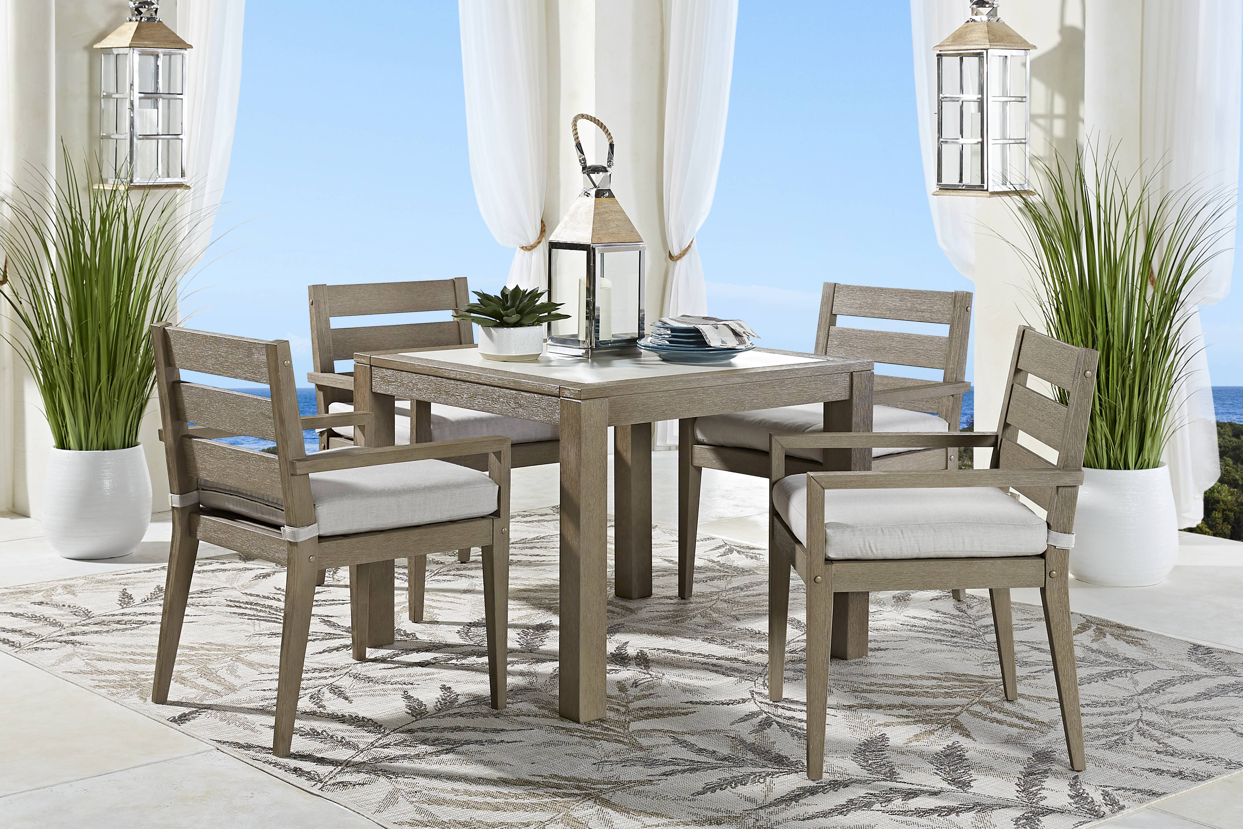 Lake Tahoe Gray 5 Pc Square Outdoor Dining Set with Seagull Cushions - Thumbnail - Image 1