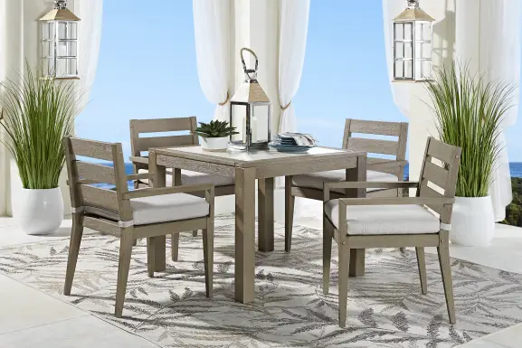 Lake Tahoe Gray 5 Pc Square Outdoor Dining Set with Seagull Cushions
