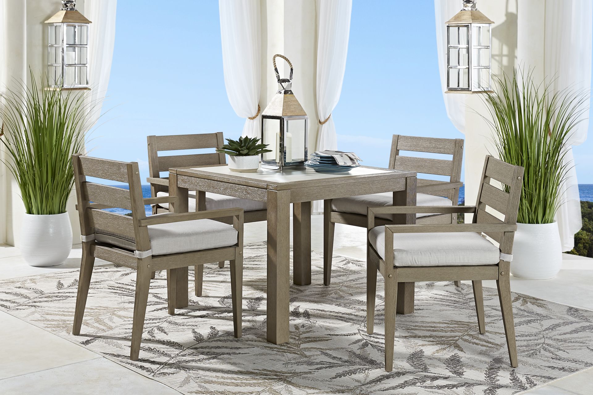 Lake Tahoe Gray 5 Pc Square Outdoor Dining Set with Seagull Cushions - Image 1