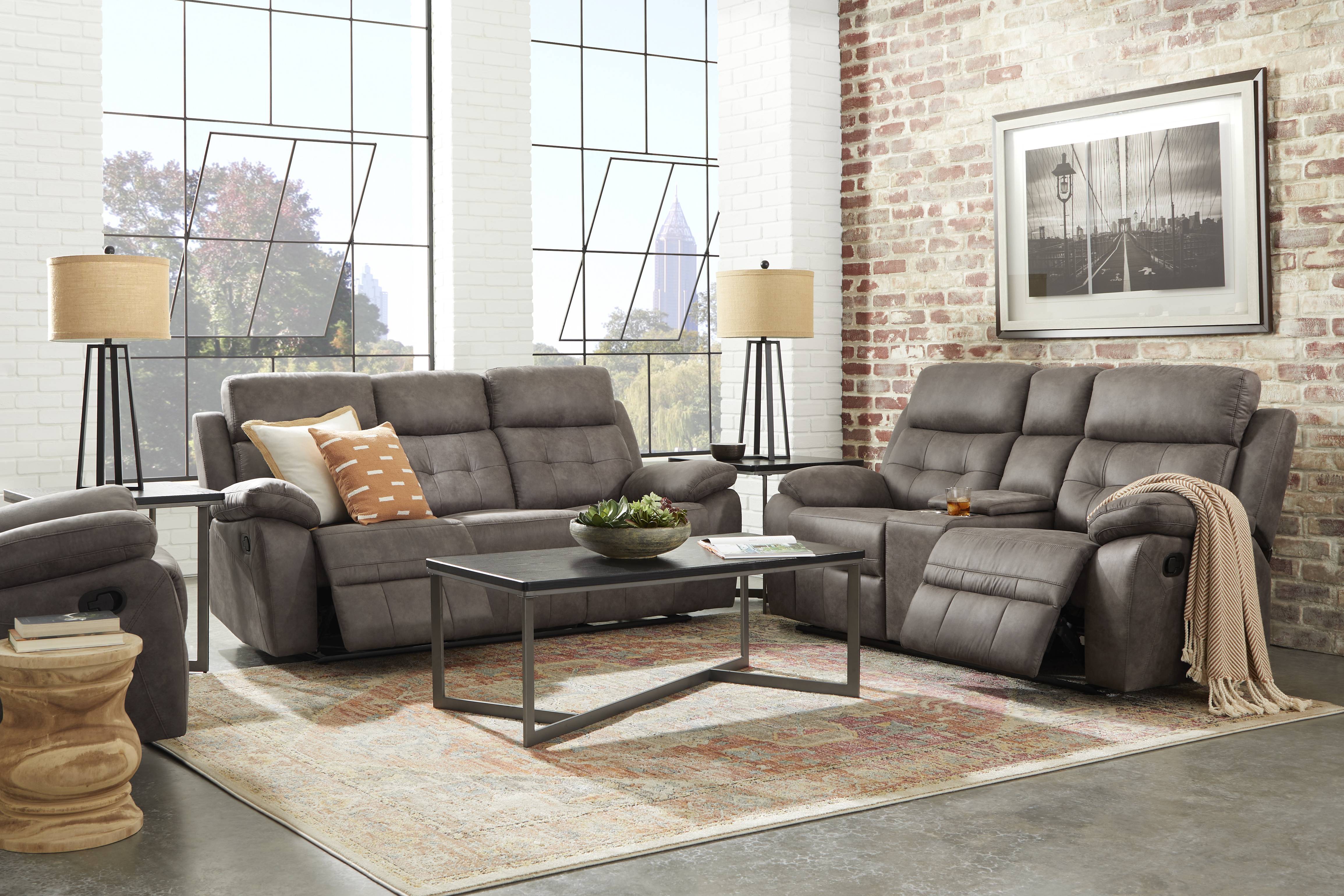 Hanton Heights Slate Reclining Console Loveseat