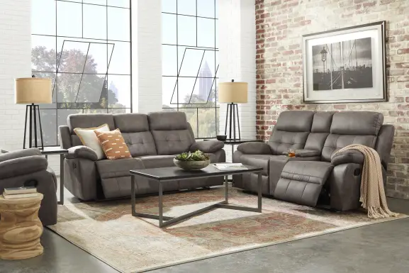 Hanton Heights Slate Reclining Console Loveseat