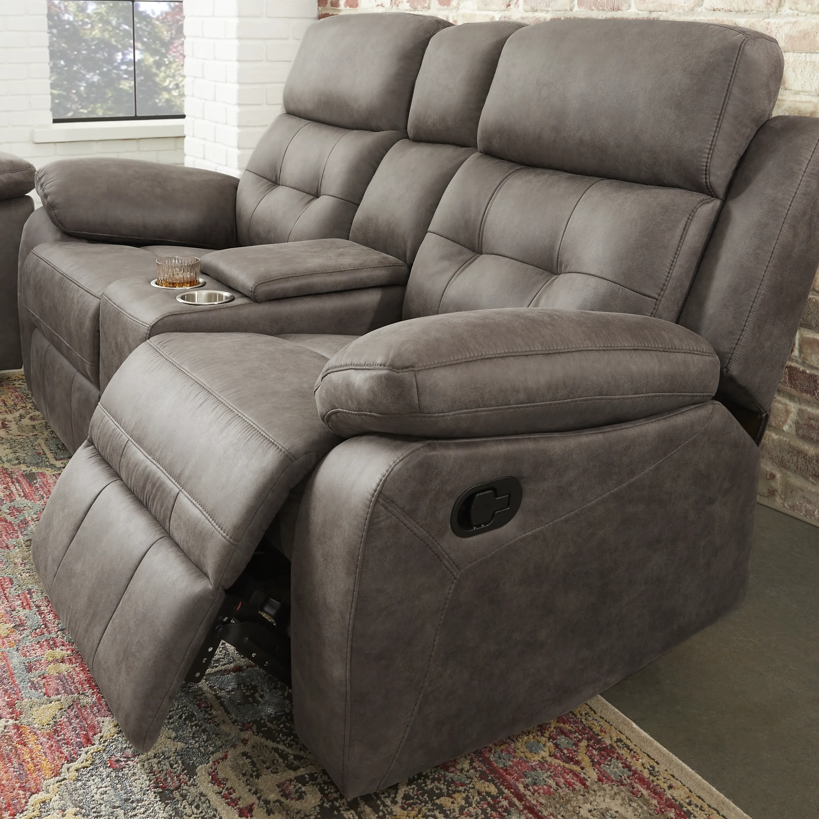 Hanton Heights Slate Reclining Console Loveseat - Thumbnail - Image 4