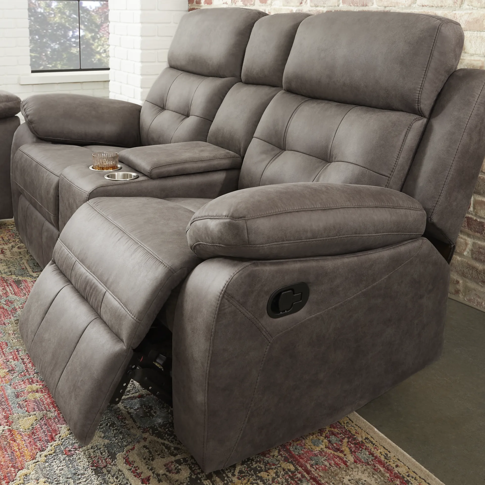 Hanton Heights Slate Reclining Console Loveseat - Image 4