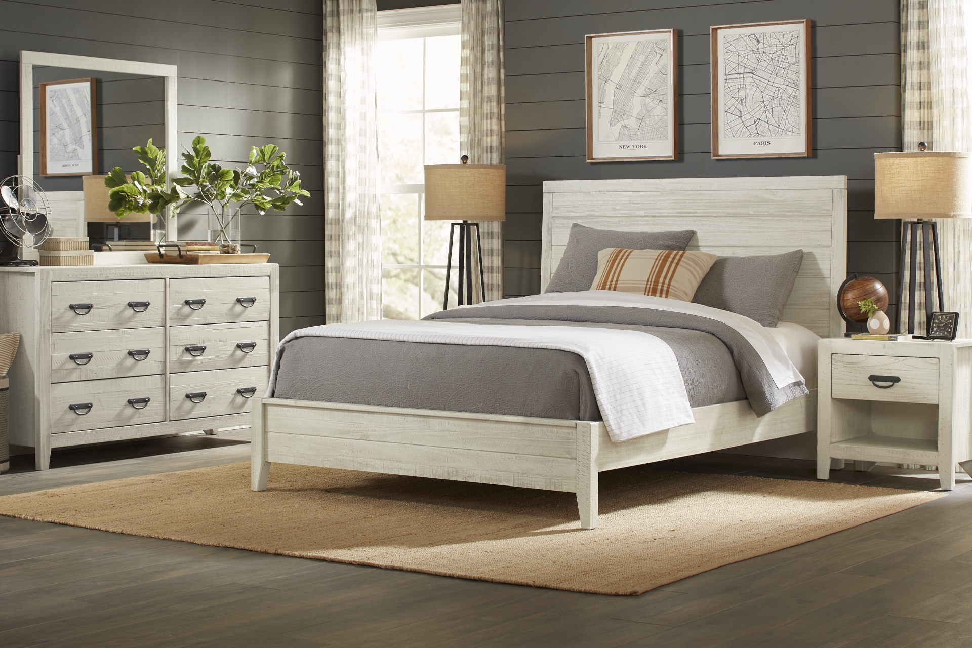 Palm Grove White 5 Pc Queen Panel Bedroom full room