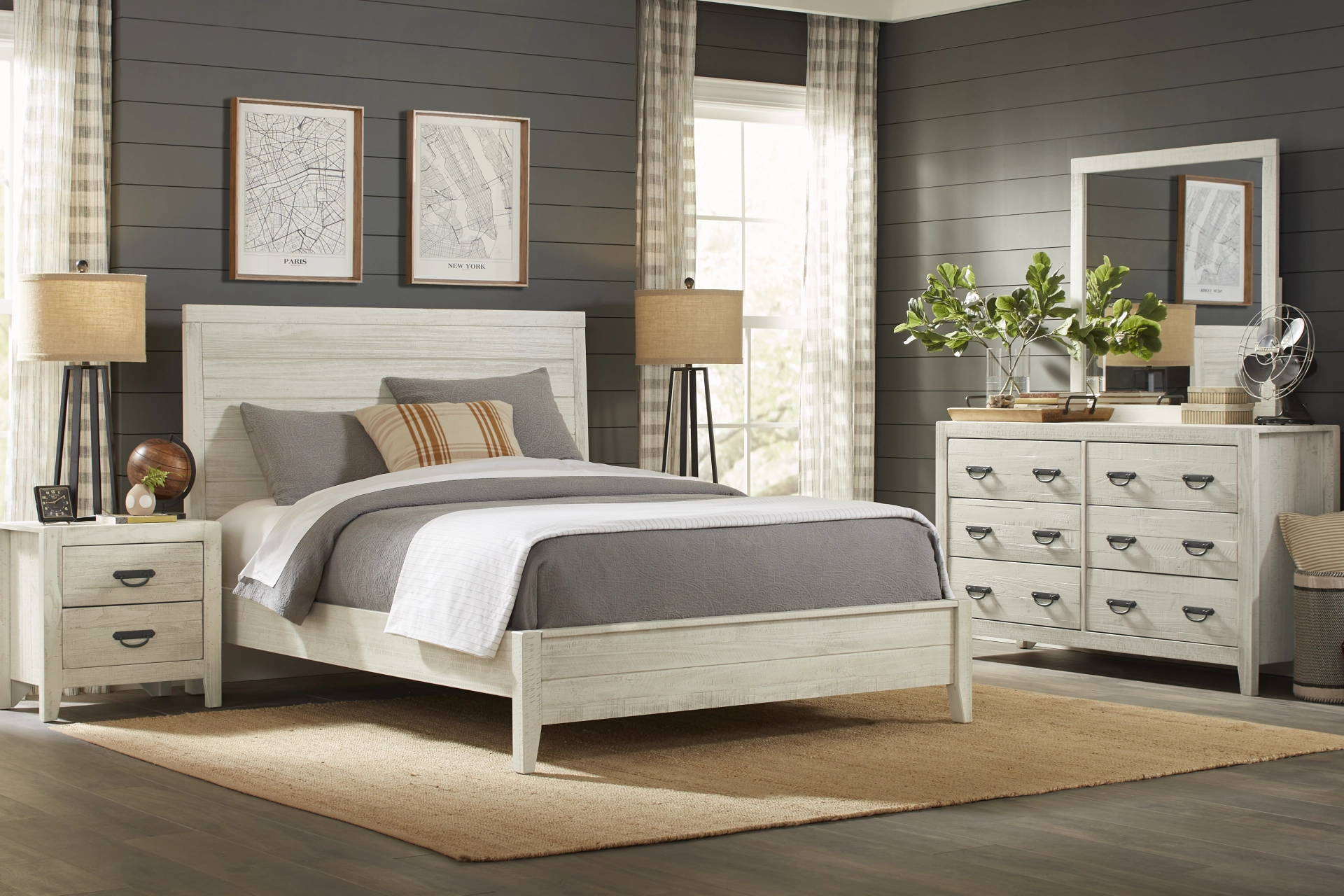 Palm Grove White 7 Pc Queen Panel Bedroom full room