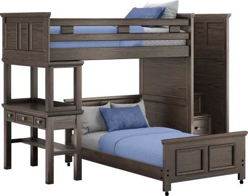 Kids Canyon Lake Java Twin/Twin Step Loft with Desk