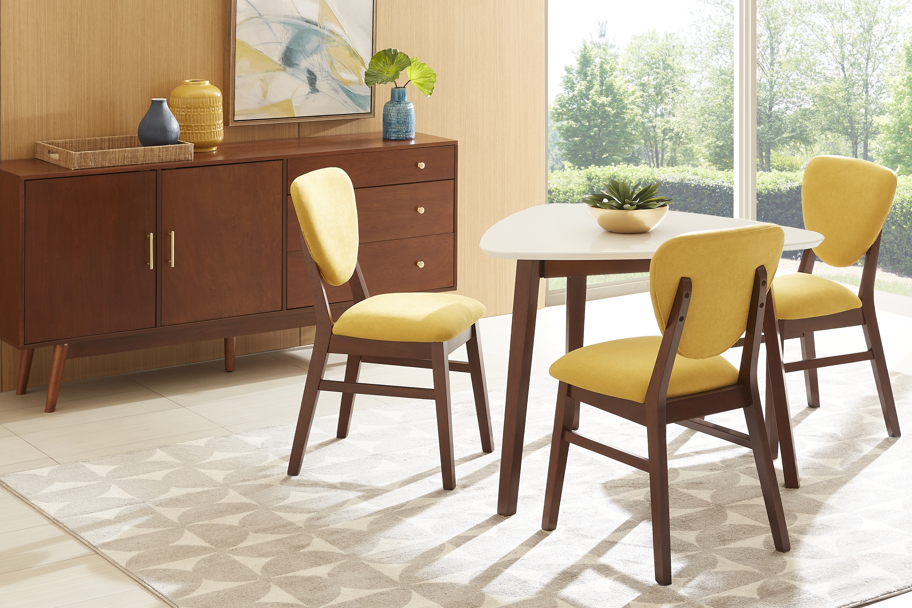 Melodina White 4 Pc Dining Room with Yellow Chairs - Thumbnail - Image 1