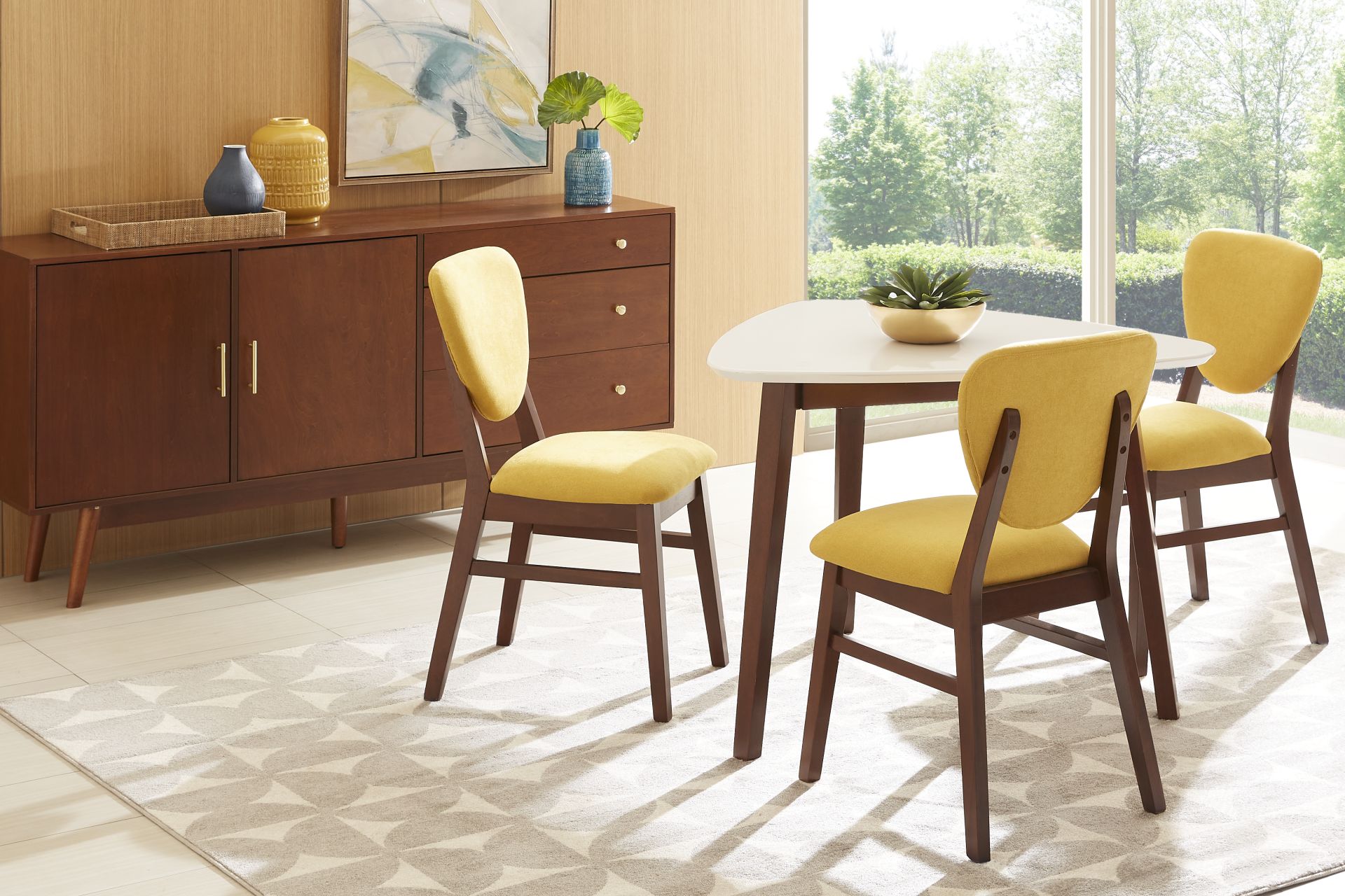 Melodina White 4 Pc Dining Room with Yellow Chairs - Image 1