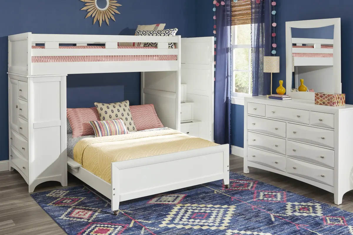 Ivy League 2.0 White Twin/Twin Step Loft with Chest