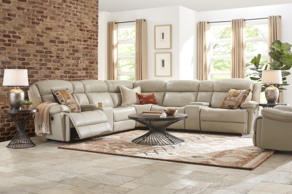 West Valley Beige 6 Pc Leather Reclining Sectional