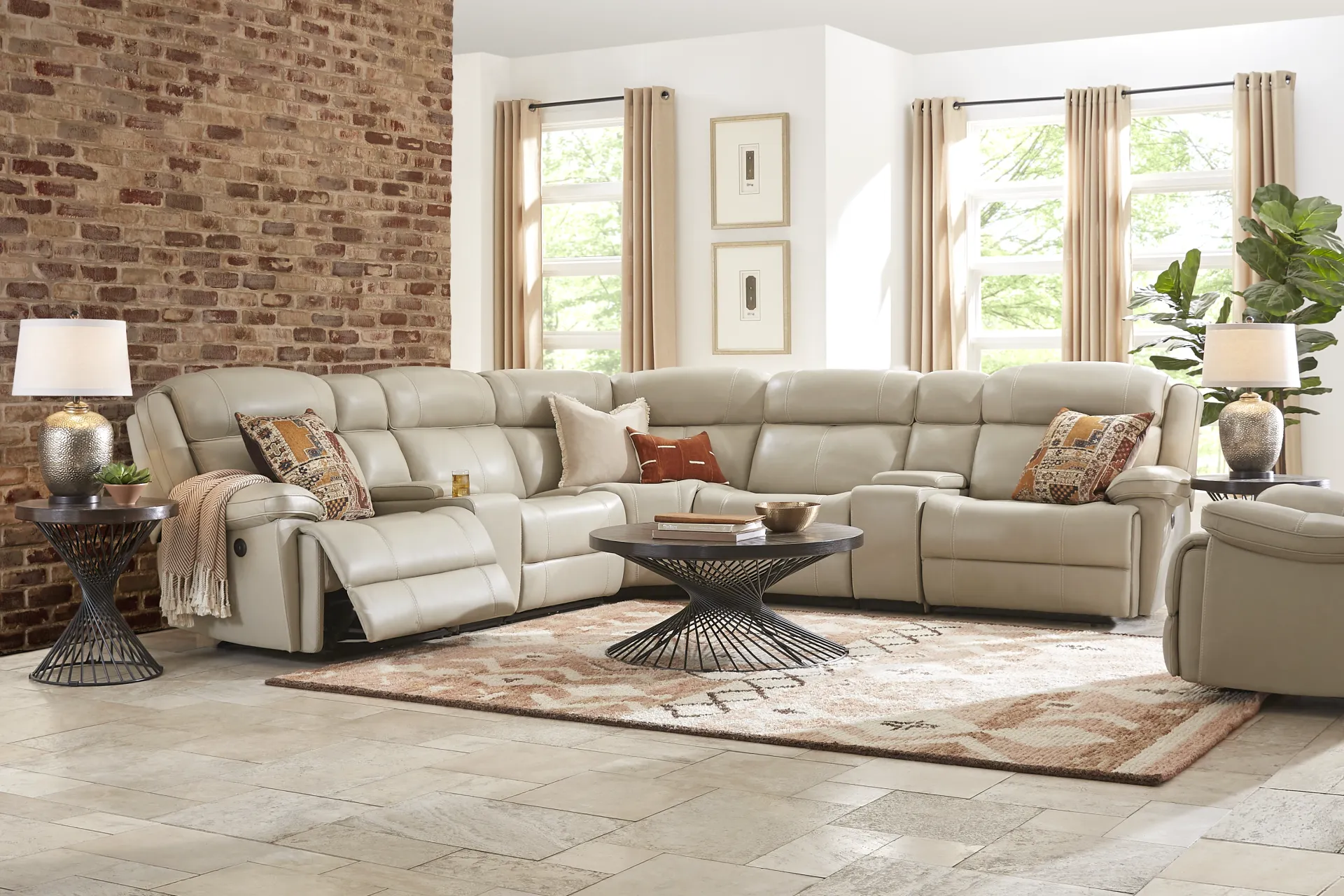 West Valley Beige Leather 6 Pc Reclining Sectional - Image 1
