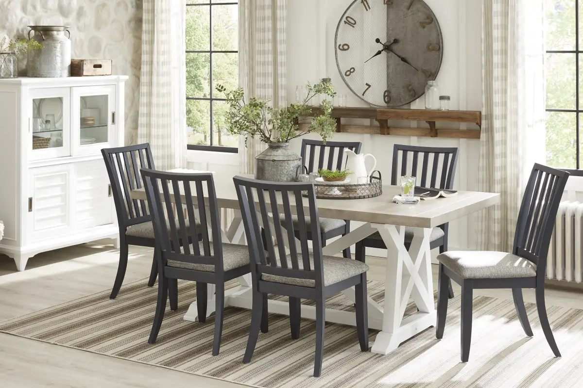 Hilton Head White 5 Pc Trestle Dining Room with Graphite Chairs
