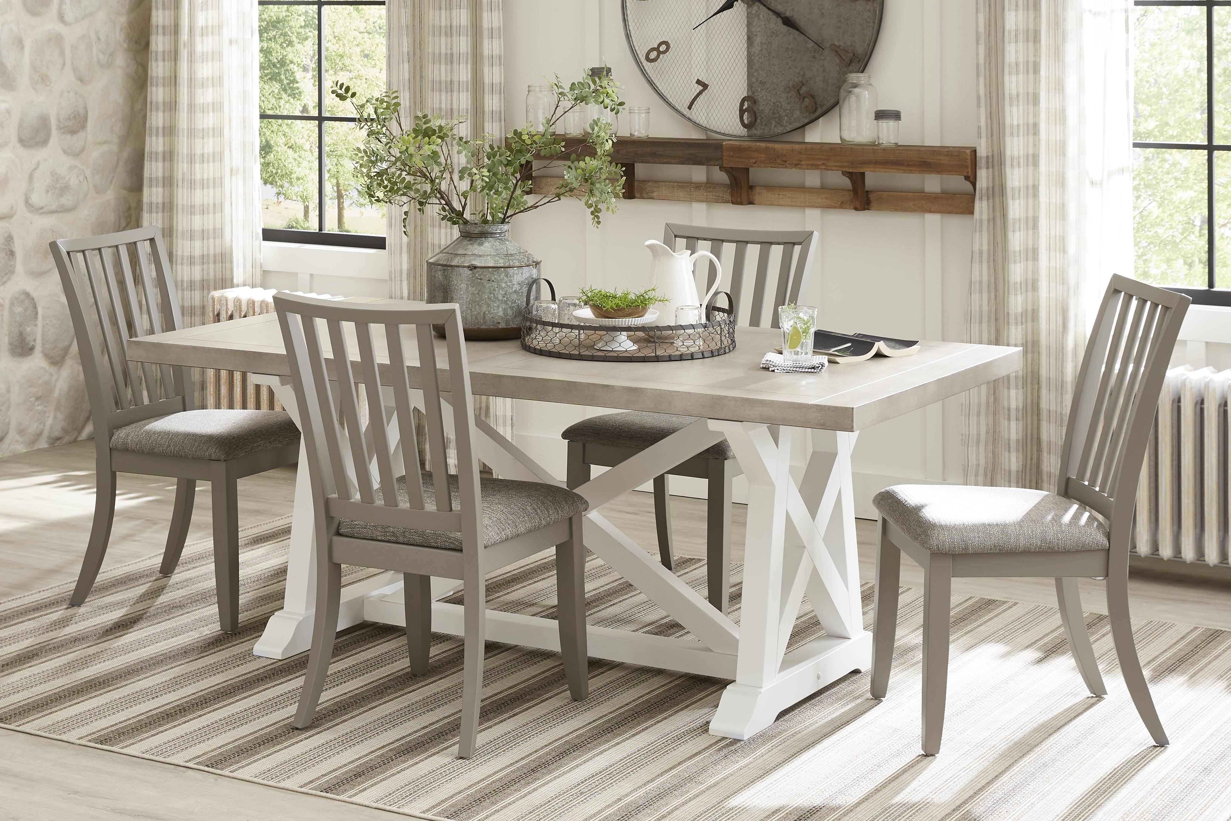 Hilton Head White 5 Pc Trestle Dining Room with Gray Chairs - Thumbnail - Image 1