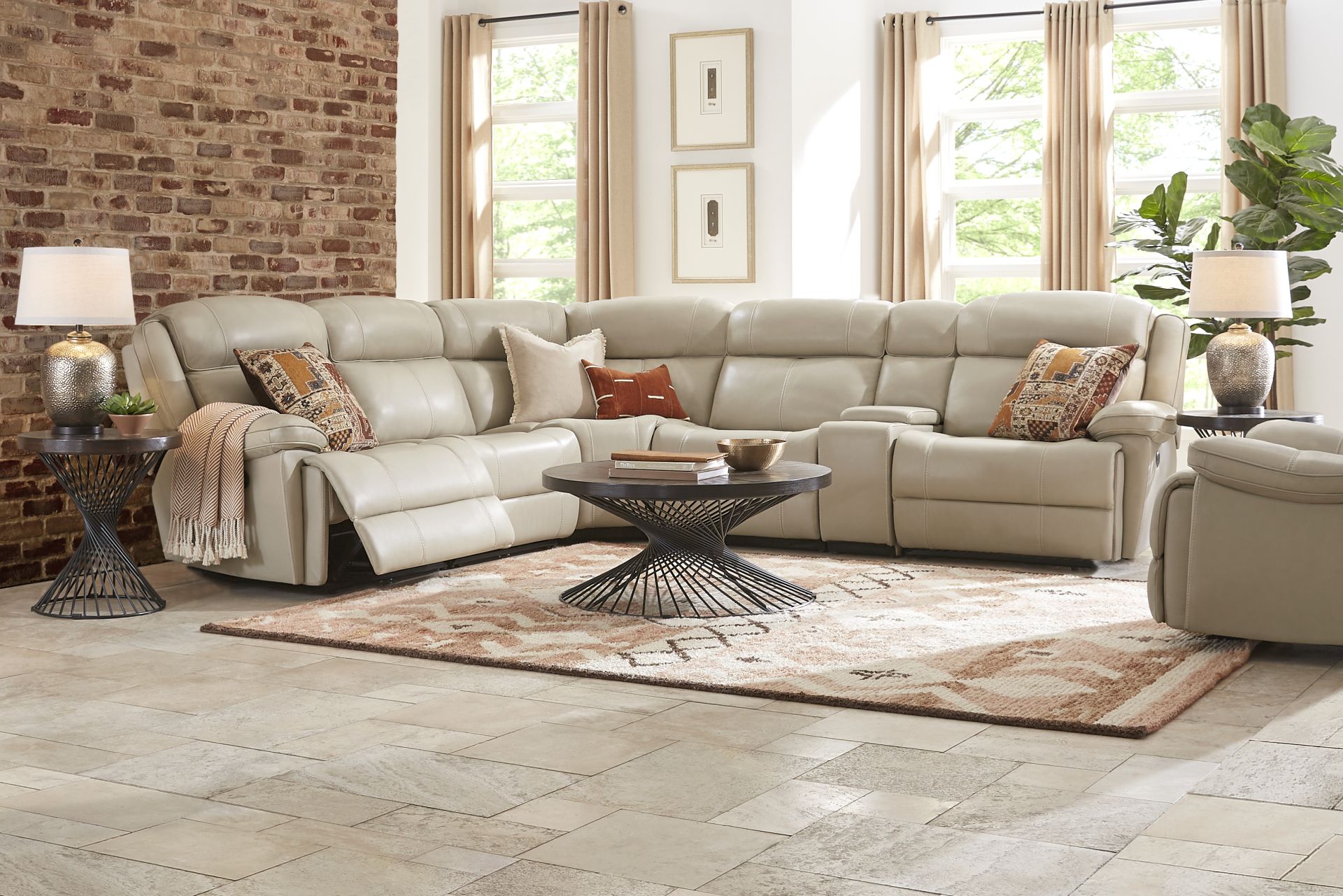 West Valley Beige 6 Pc Leather Power Reclining Sectional - Image 2