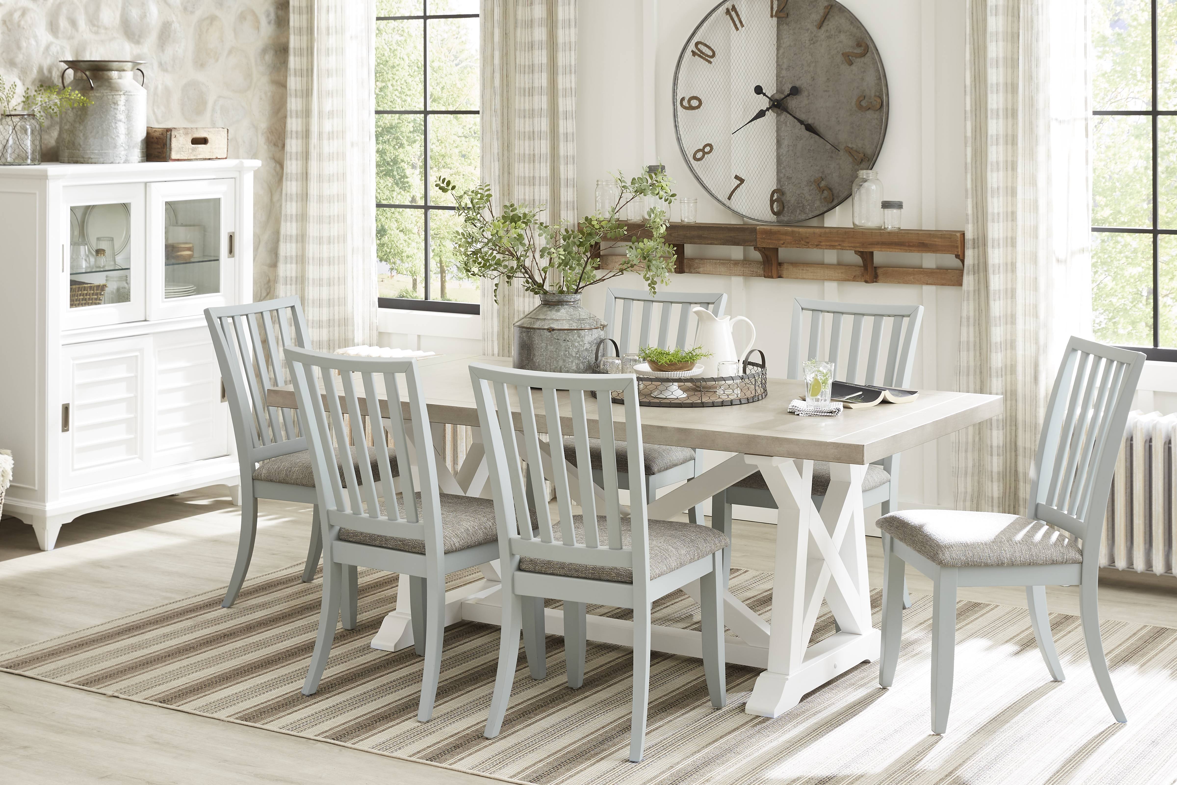 Hilton Head White 5 Pc Trestle Dining Room with Mint Chairs - Thumbnail - Image 1