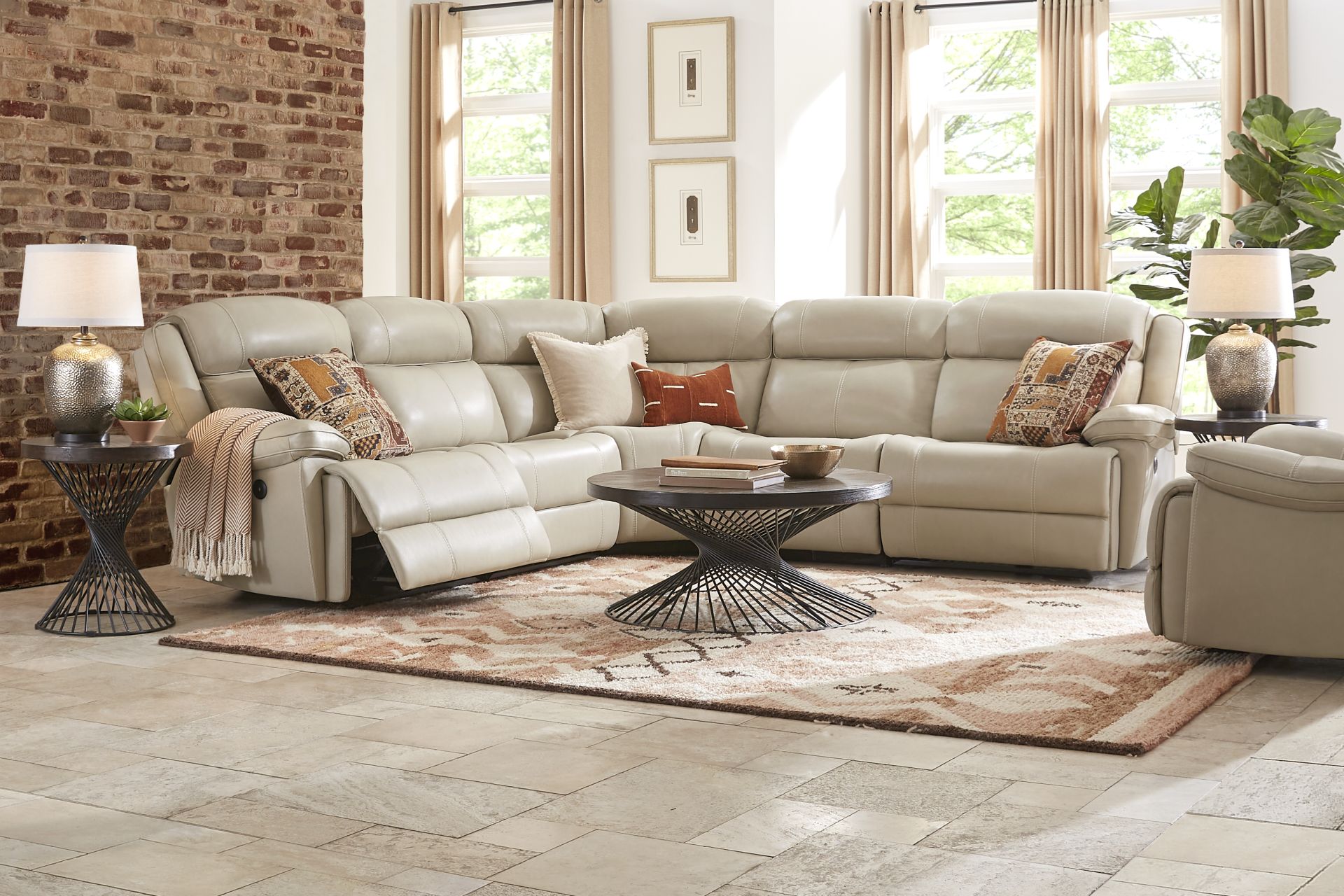 West Valley Beige 5 Pc Leather Power Reclining Sectional - Image 2