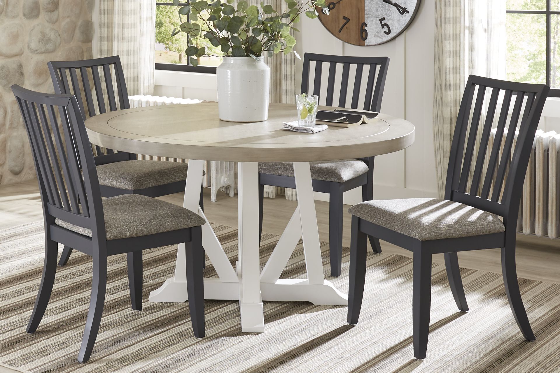 Hilton Head White 5 Pc Round Dining Room with Graphite Chairs - Image 1