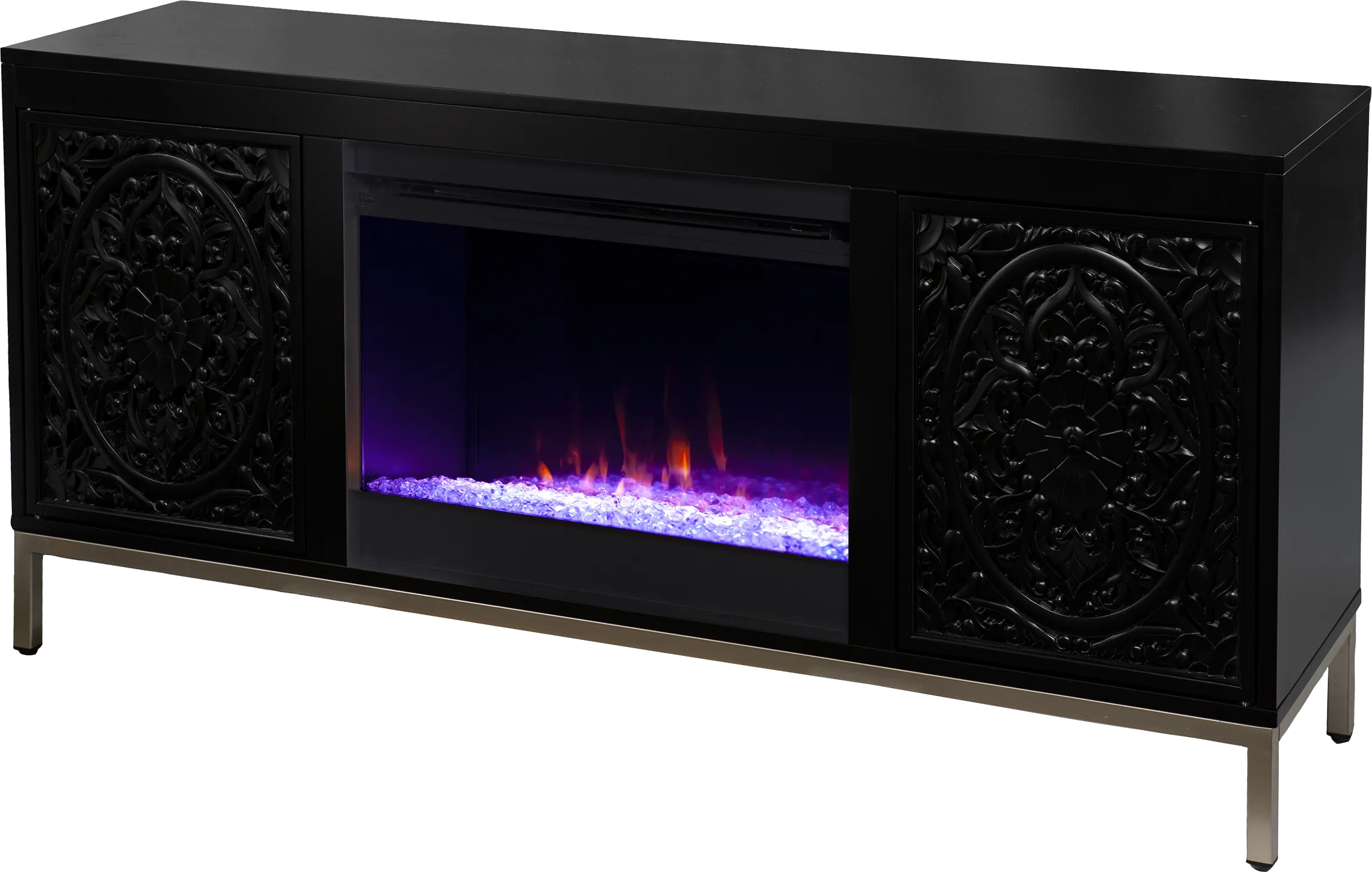 Baillon I Black 58 in. Console, With Color Changing Electric Fireplace