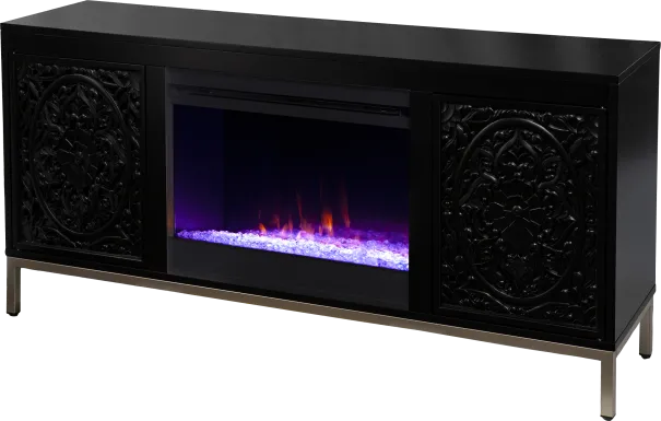 Baillon I Black 58 in. Console, With Color Changing Electric Fireplace