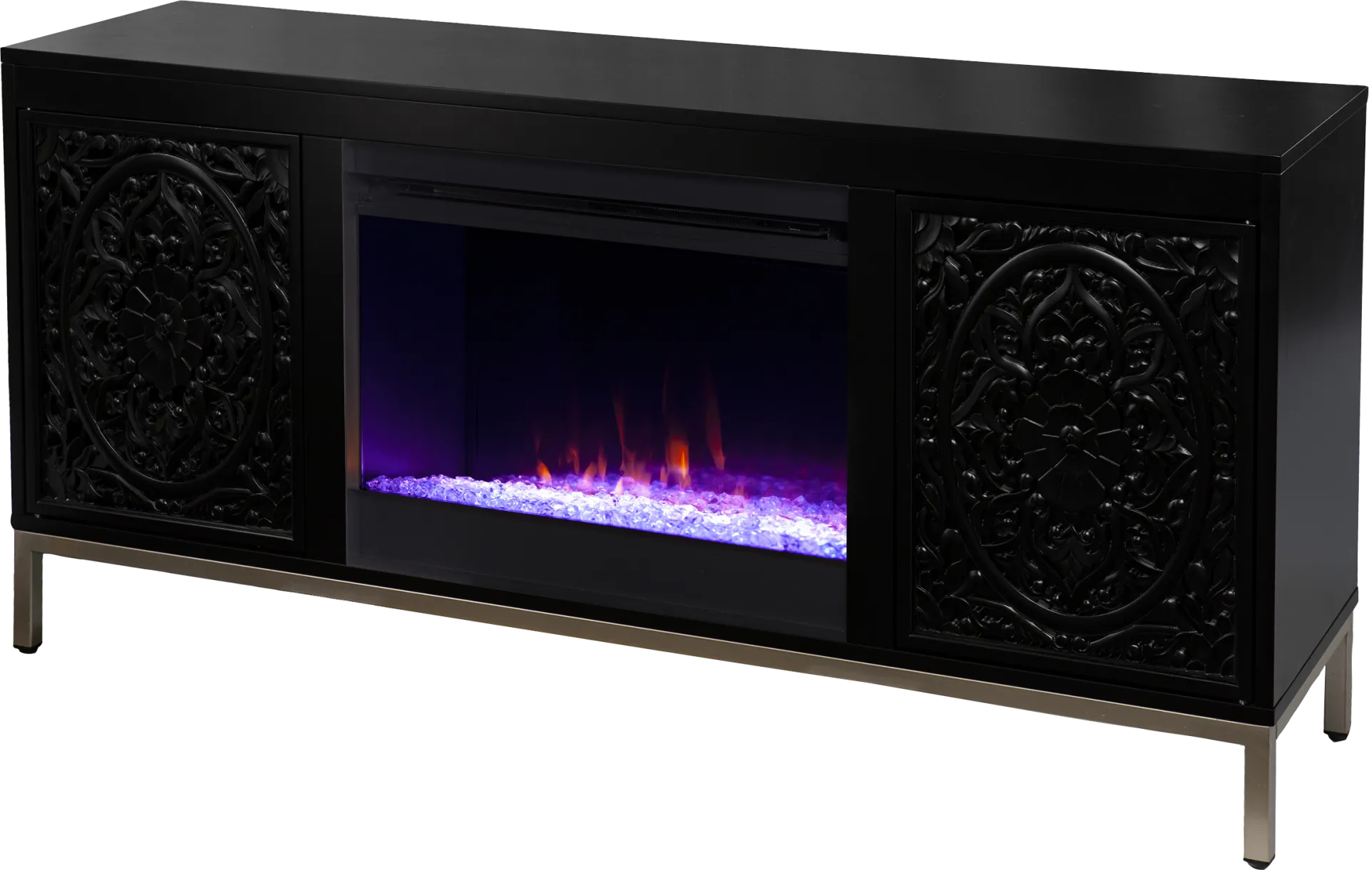 Baillon I Black 58 in. Console, With Color Changing Electric Fireplace - Image 1
