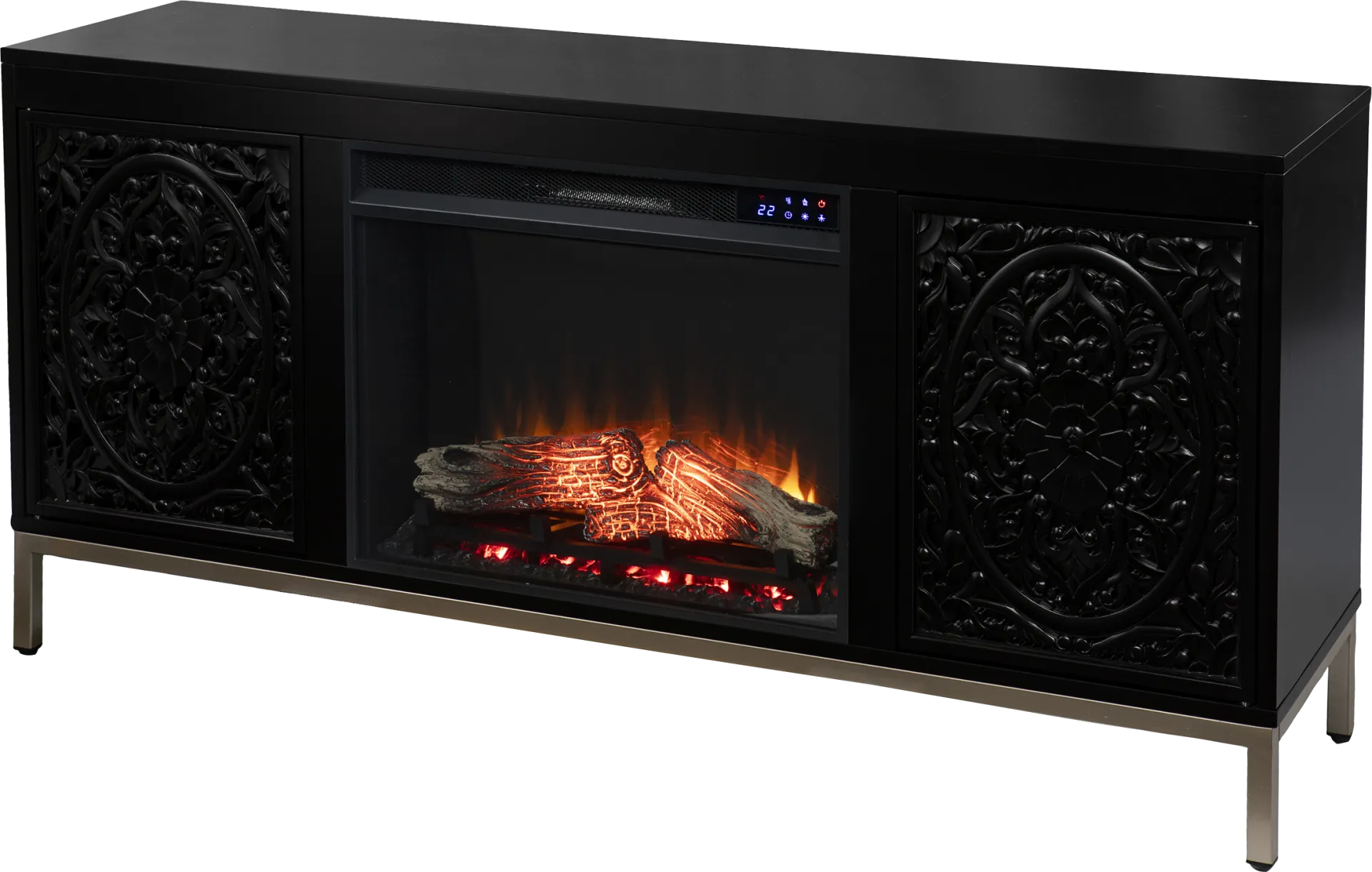 Baillon IV Black 58 in. Console, With Touch Panel Electric Fireplace - Image 1