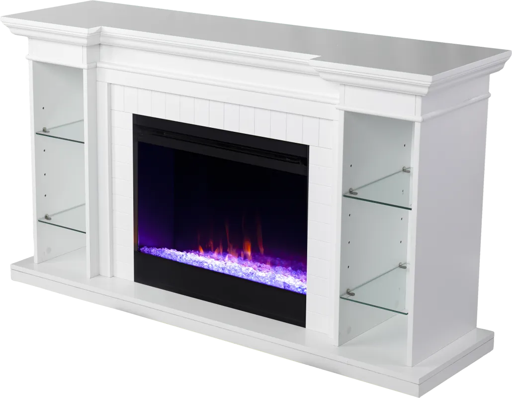 Ashprington I White 55 in. Console, With Color Changing Electric Fireplace