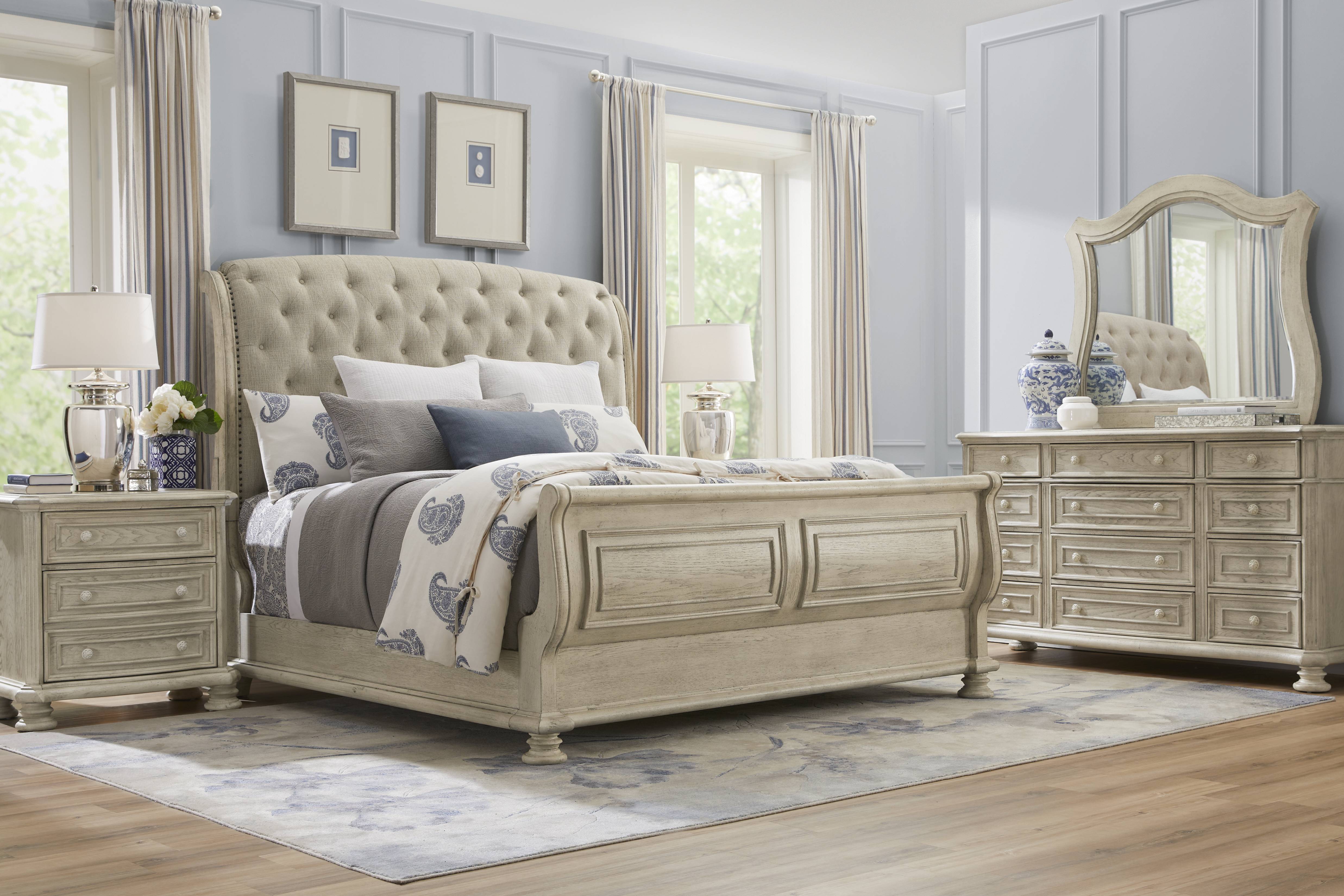 Armitage Off-White 5 Pc Queen Upholstered Bedroom - Thumbnail - Image 1