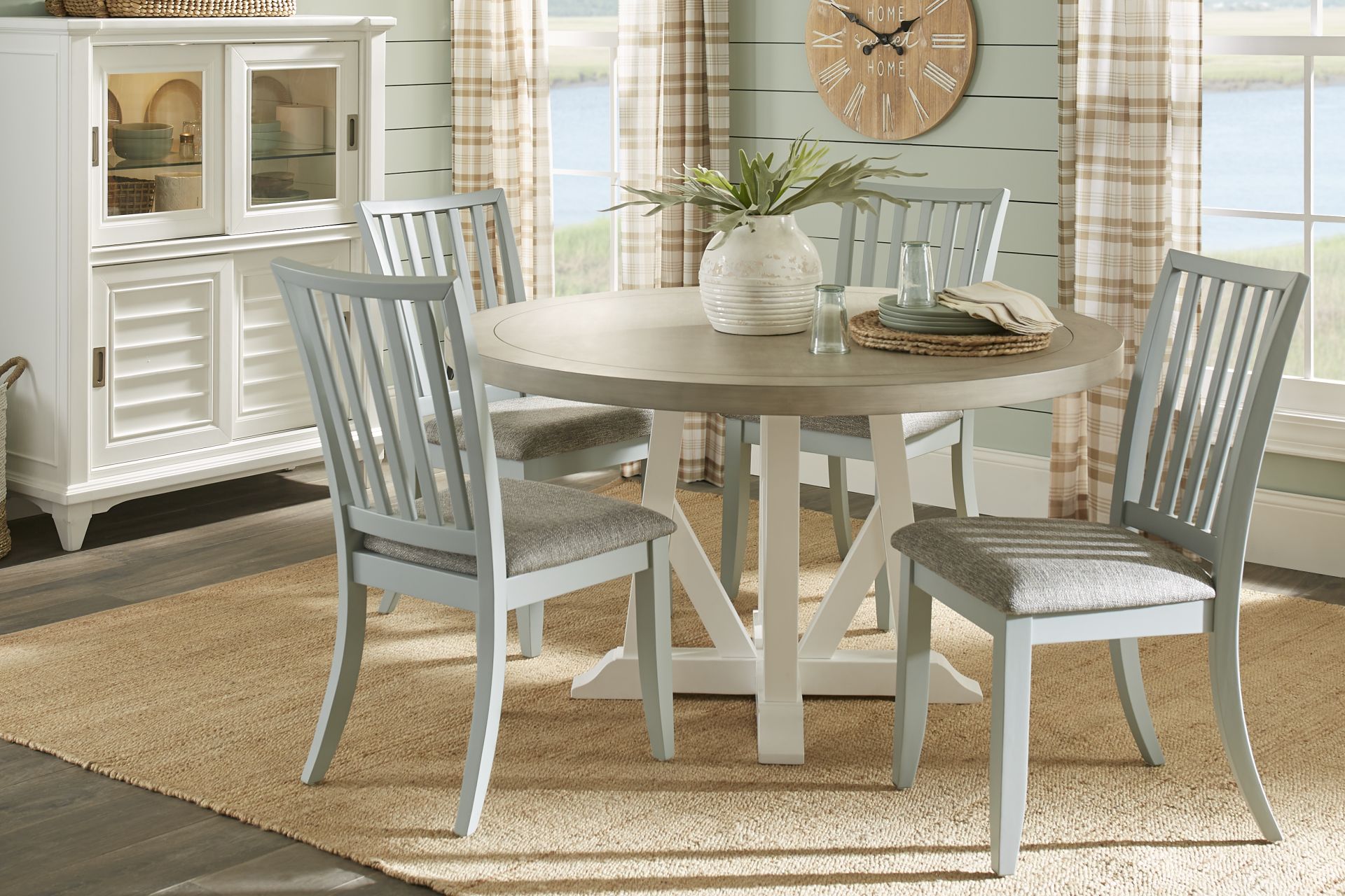 Hilton Head White 5 Pc Round Dining Room with Mint Chairs - Image 1