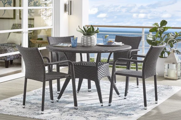 Bay Terrace Brown Wicker 5 Pc 48 in. Round Outdoor Dining Set