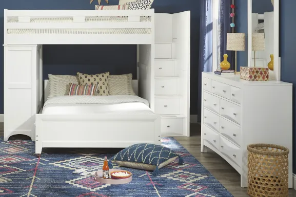 Ivy League 2.0 White Full/Full Step Loft with Chest and Bookcase