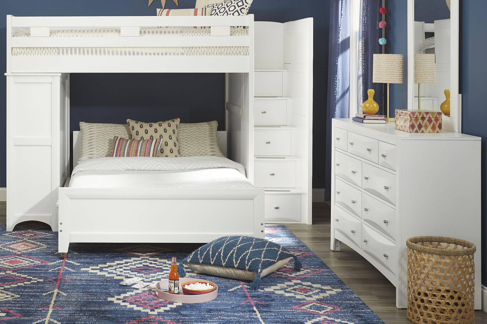 Ivy League 2.0 White Full/Full Step Loft with Chest and Bookcase - Image 2