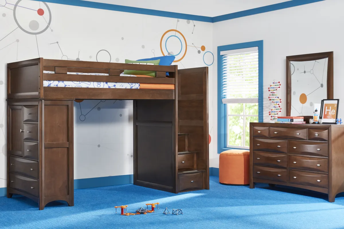 Ivy League 2.0 Walnut Twin Step Loft with Chest