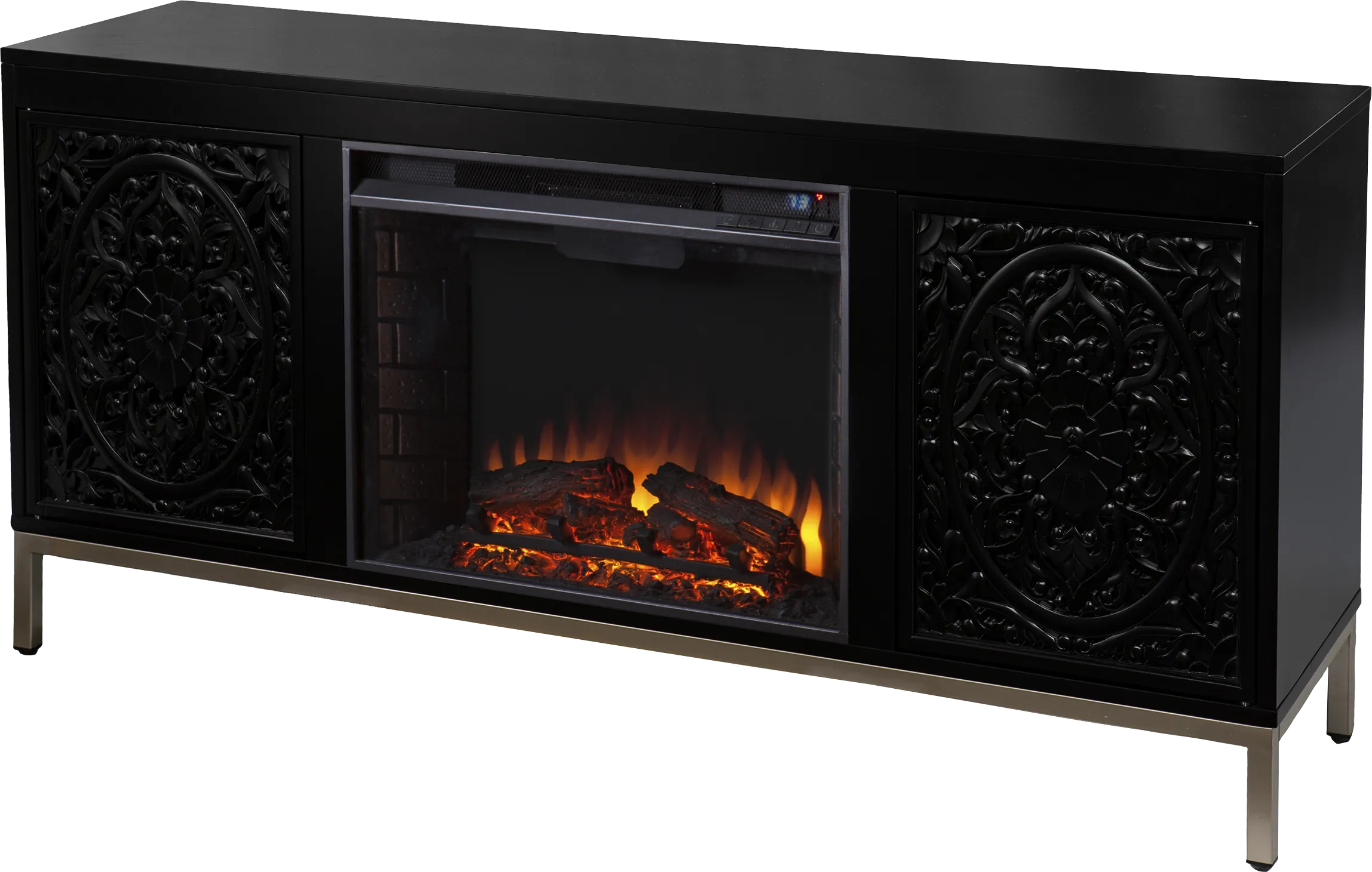Baillon II Black 58 in. Console With Electric Log Fireplace