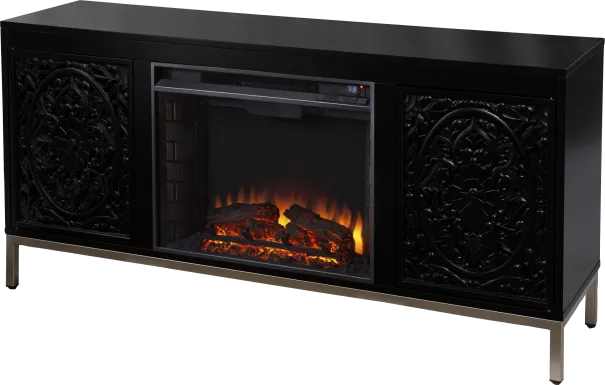 Baillon II Black 58 in. Console With Electric Log Fireplace