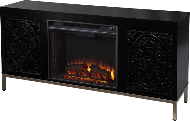 Baillon II Black 58 in. Console With Electric Log Fireplace