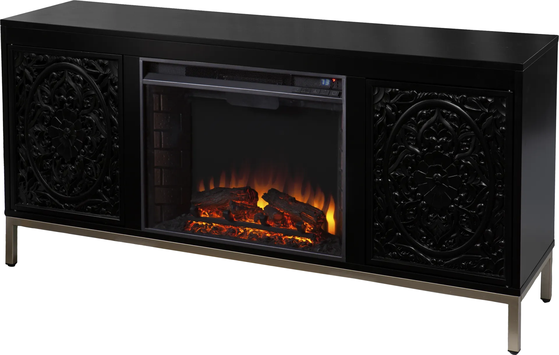 Baillon II Black 58 in. Console With Electric Log Fireplace - Image 1