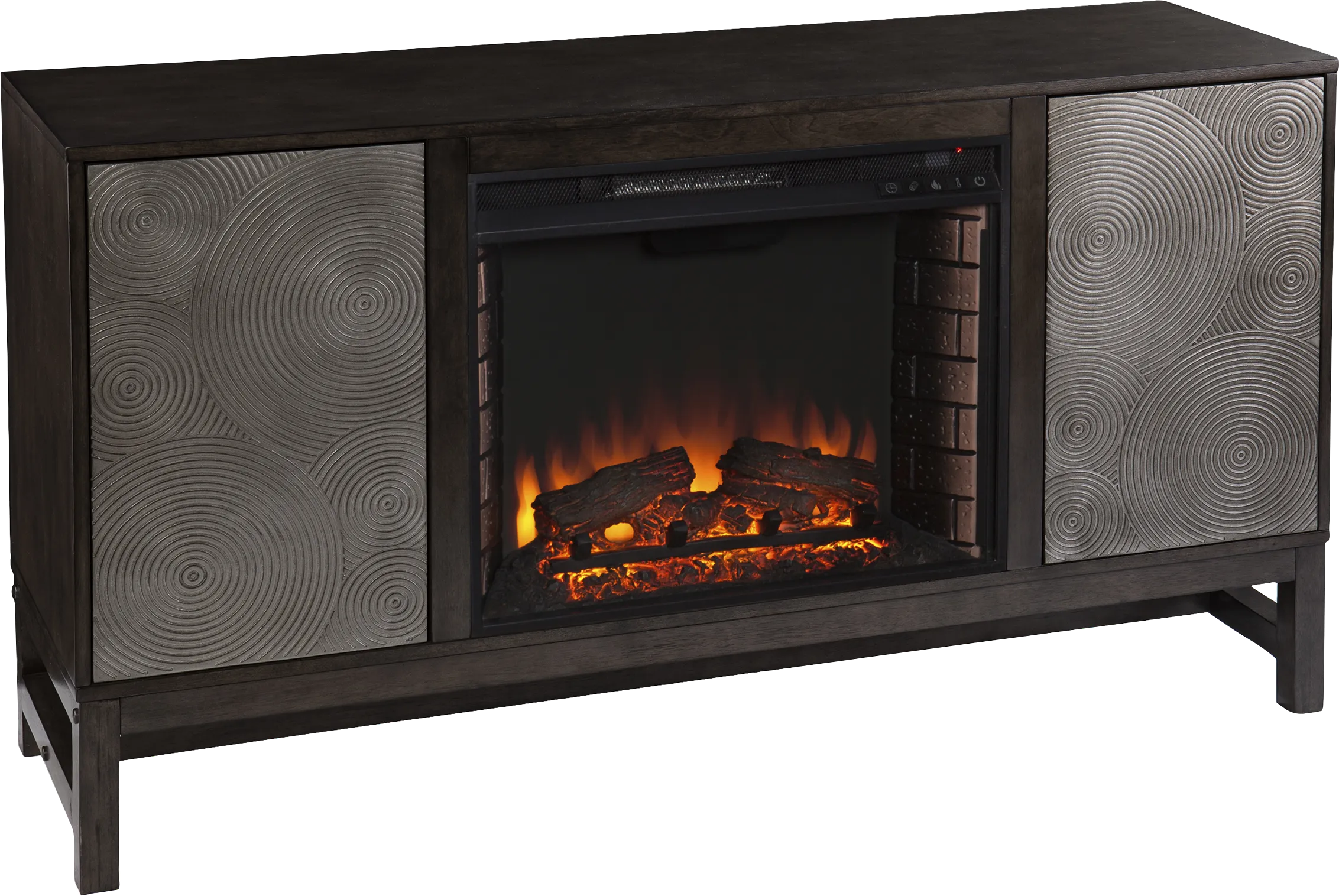 Lysander II Brown 54 in. Console With Electric Log Fireplace - Thumbnail - Image 1