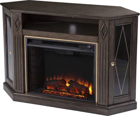 Brockdell II Brown 47 in. Console With Electric Log Fireplace