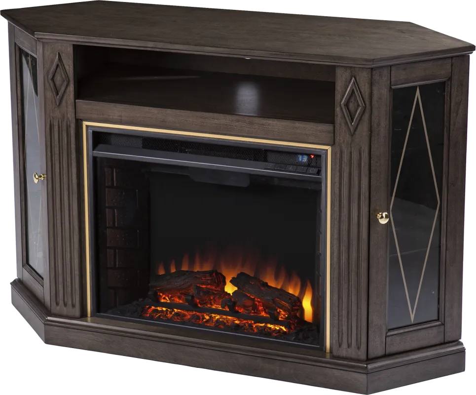Brockdell II Brown 47 in. Console With Electric Log Fireplace