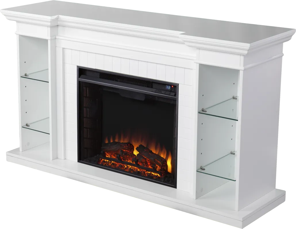 Ashprington II White 55 in. Console With Electric Log Fireplace