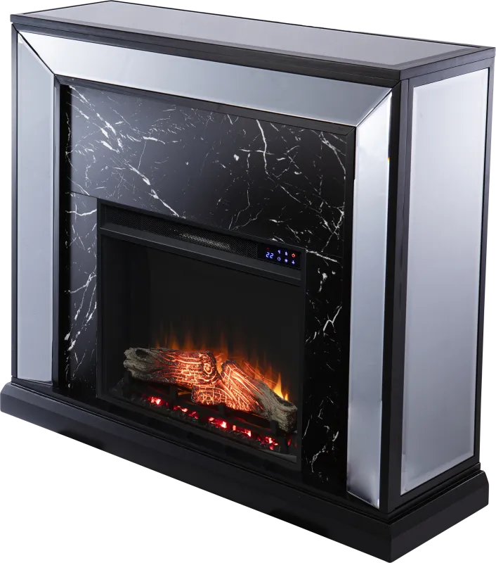 Levering IV Black 44 in. Console With Touch Panel Electric Log Fireplace